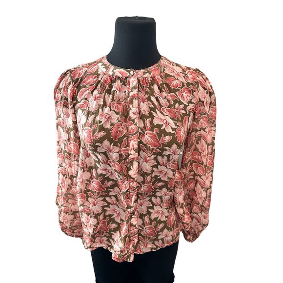 VERONICA BEARD | Ashlynn Pink Floral 100% Silk Button Front Blouse Top | Size 8 - Picture 3 of 9